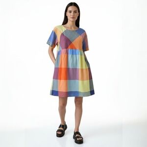 Gorman Green Hip To Be Square Patchwork Dress - Lagenlook Boho Artsy Rainbow XS